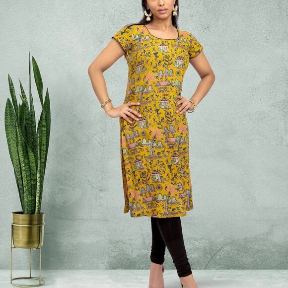 Yellow Printed Kurta, Tranquil Threads | Muvvas Boutique - Picture 4 of 5